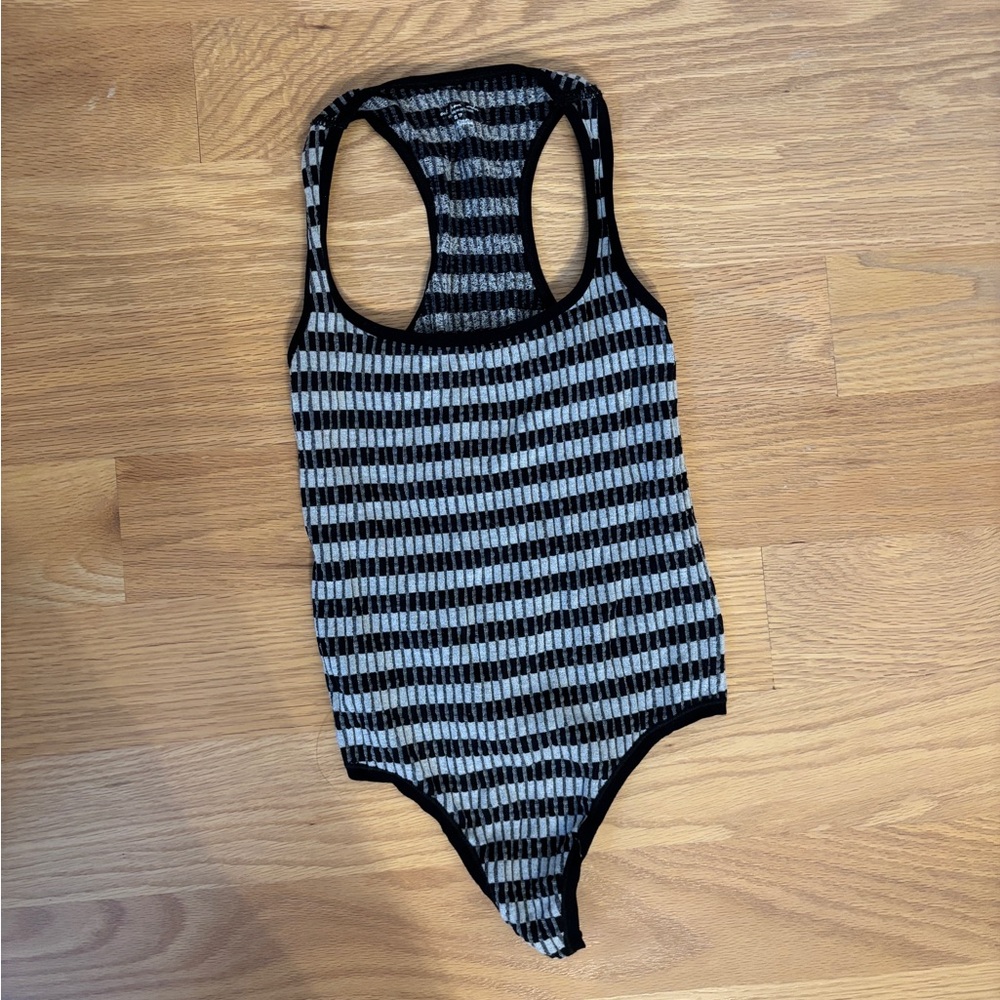 Urban Outfitters Black and Gray Striped Bodysuit